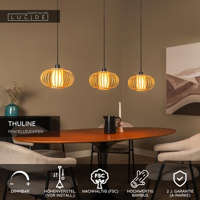 Lucide THULINE - Pendelleuchten - 3xE27 - Helles Holz - Essential